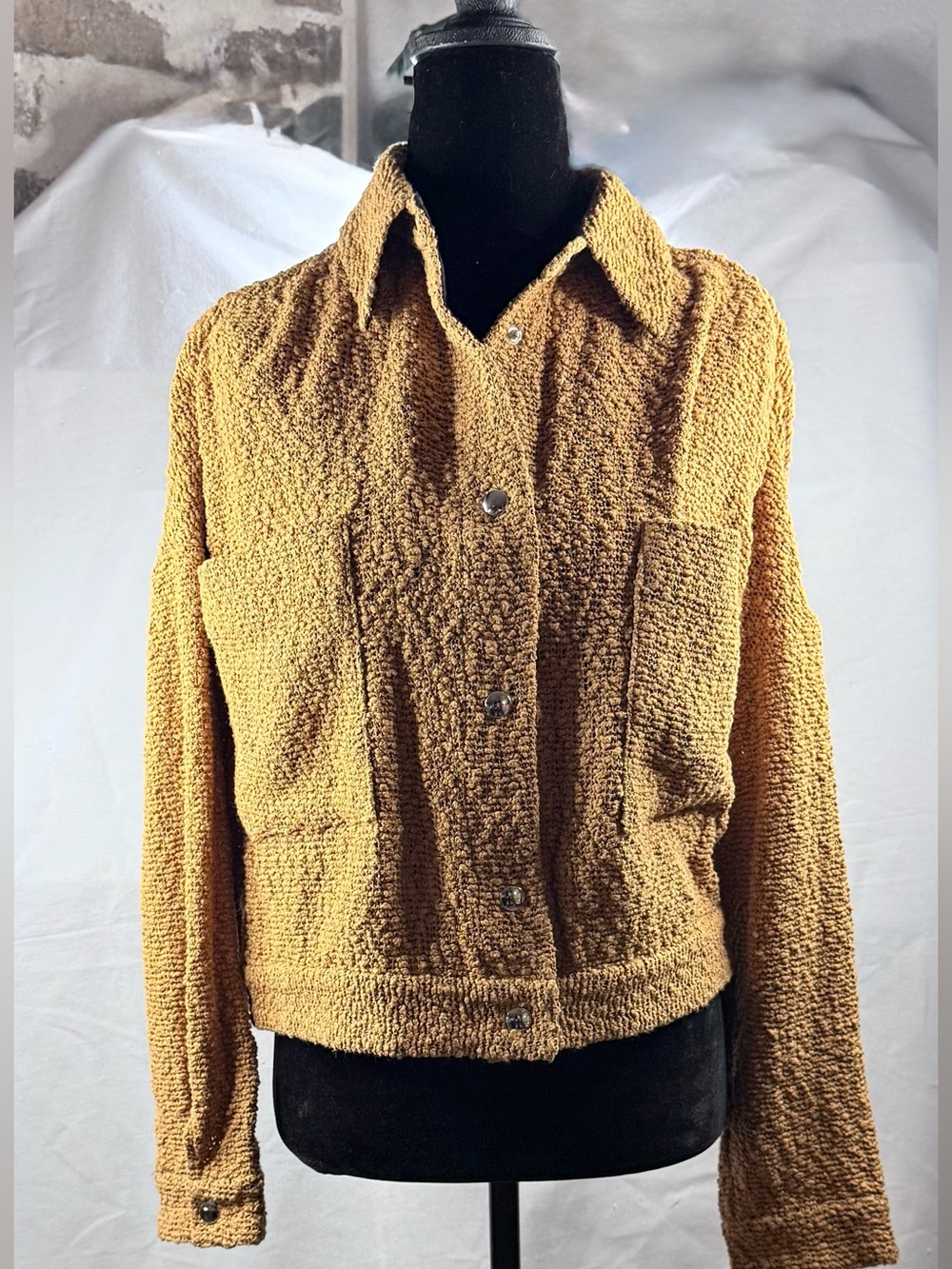 IRO Mustard Textured Cropped Jacket with silver Buttons